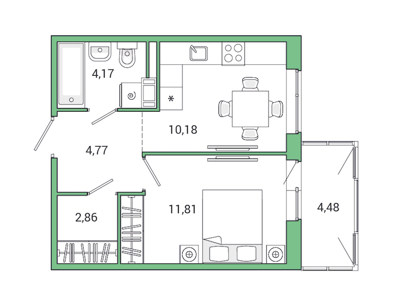 1-комнатная квартира 38.27 м², 8/9 эт., ЖК «Jaanila Drive»